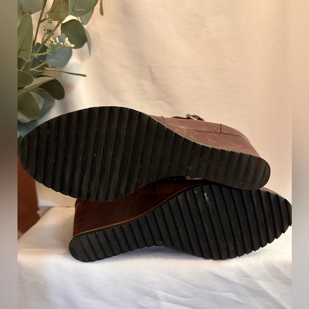 Anthropologie | Biala | distressed | burgundy brown | wedge | 39M/8 | booties - Picture 9 of 16